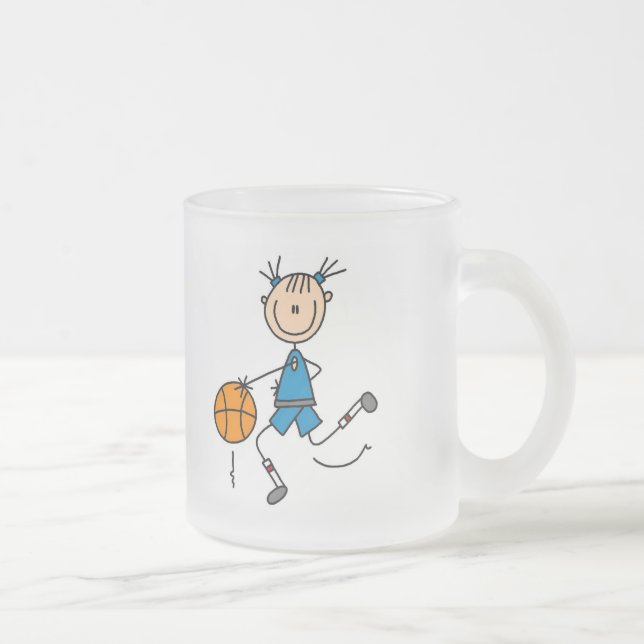 Blue Girls Basketball Tshirts and Gifts Frosted Glass Coffee Mug (Right)