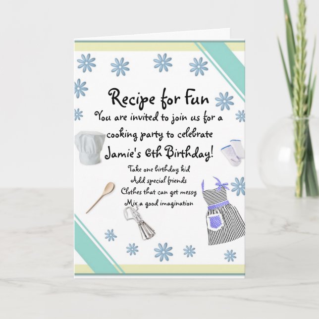 Blue Girls Cooking Party Invitation (Front)