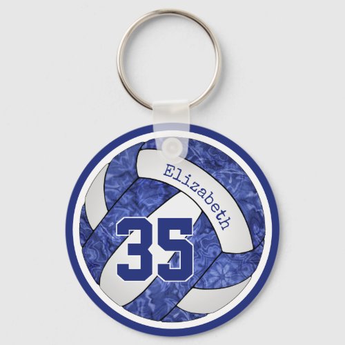 blue girls volleyball team colors name number keychain