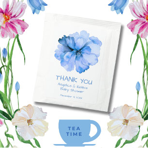 Blue Girly Elegant Watercolor Floral Thank You Tea Bag Drink Mix