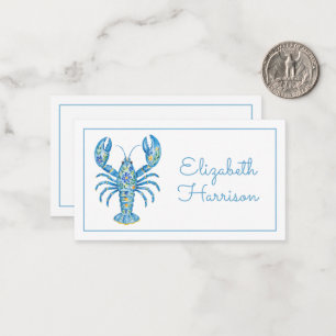 Blue Girly Floral Lobster Personalized Note Card