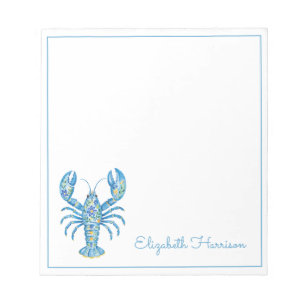 Blue Girly Floral Lobster Personalized Notepad