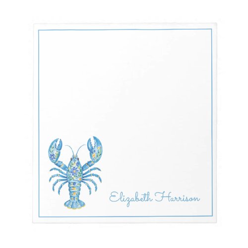 Blue Girly Floral Lobster Personalized Notepad