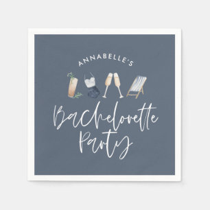 Blue girly modern champagne script bachelorette napkins