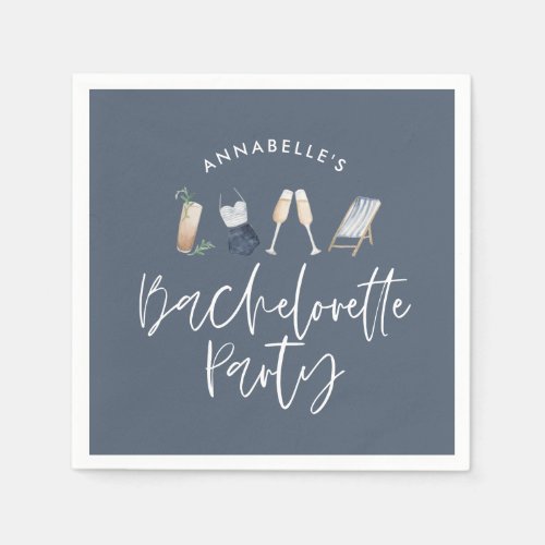 Blue girly modern champagne script bachelorette napkins