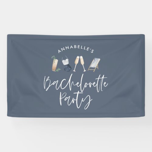 Blue girly modern cocktail script bachelorette banner