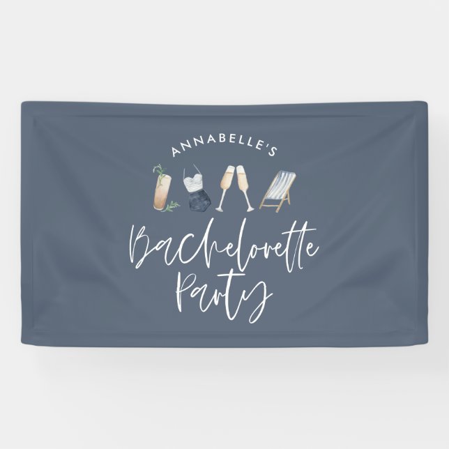 Blue girly modern cocktail script bachelorette banner (Horizontal)