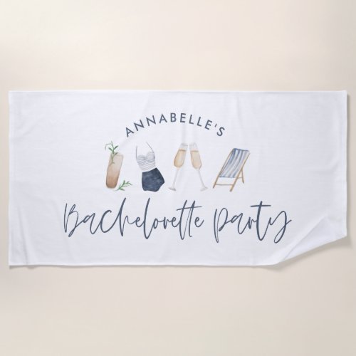 Blue girly modern cocktail script bachelorette beach towel