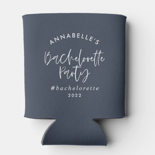 Blue girly modern cocktail script bachelorette can can cooler