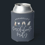Blue girly modern cocktail script bachelorette can cooler<br><div class="desc">Navy blue summery girly modern cocktail script bachelorette party design.</div>