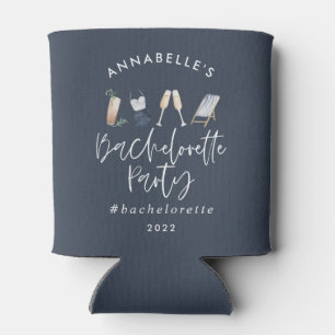 Blue girly modern cocktail script bachelorette can cooler