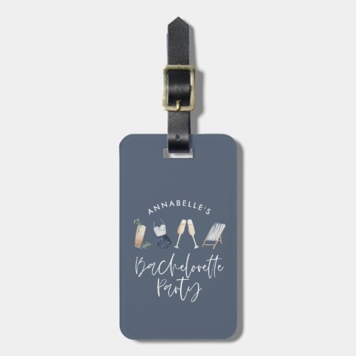 Blue girly modern cocktail script bachelorette luggage tag
