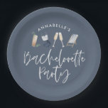 Blue girly modern cocktail script bachelorette paper plates<br><div class="desc">Navy blue summery girly modern cocktail script bachelorette party design.</div>