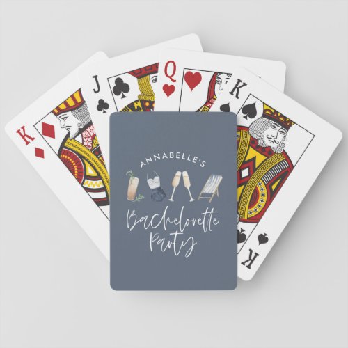 Blue girly modern cocktail script bachelorette poker cards