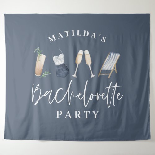 Blue girly modern drinks bachelorette party tapestry