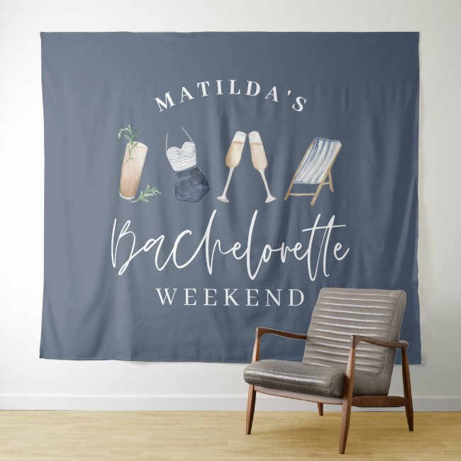 Blue girly modern drinks bachelorette weekend tapestry