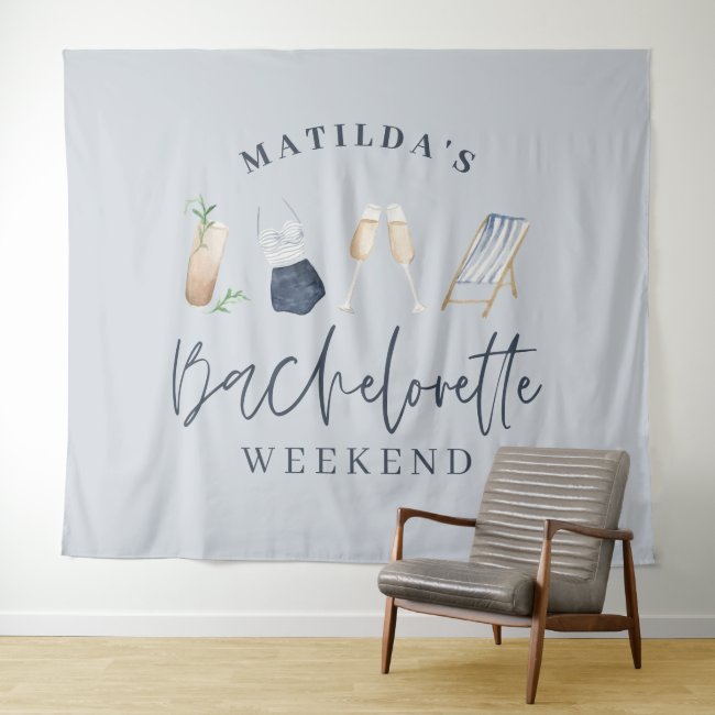 Blue girly modern drinks bachelorette weekend tapestry