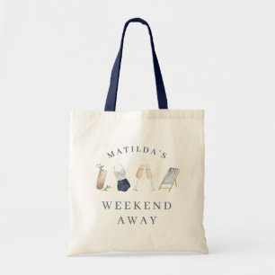 Blue girly modern drinks bachelorette weekend tote bag