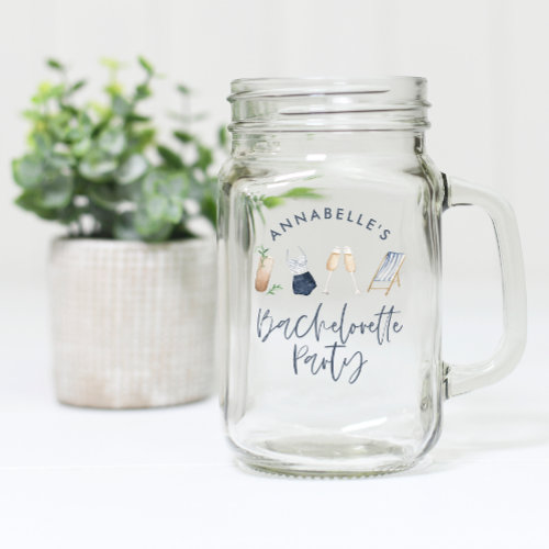 Blue girly modern script bachelorette mason jar