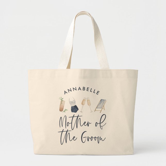 Blue girly modern script mother of the groom tote