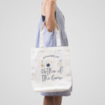 Blue girly modern script mother of the groom tote<br><div class="desc">Navy blue summery girly modern cocktail wedding bachelorette script mother of the groom party tote design.</div>