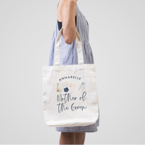 Blue girly modern script mother of the groom tote 