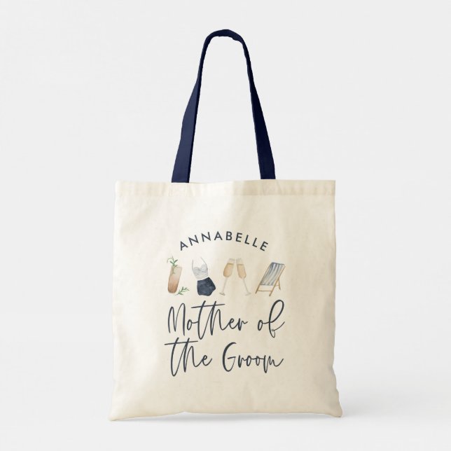 Blue girly modern script mother of the groom tote