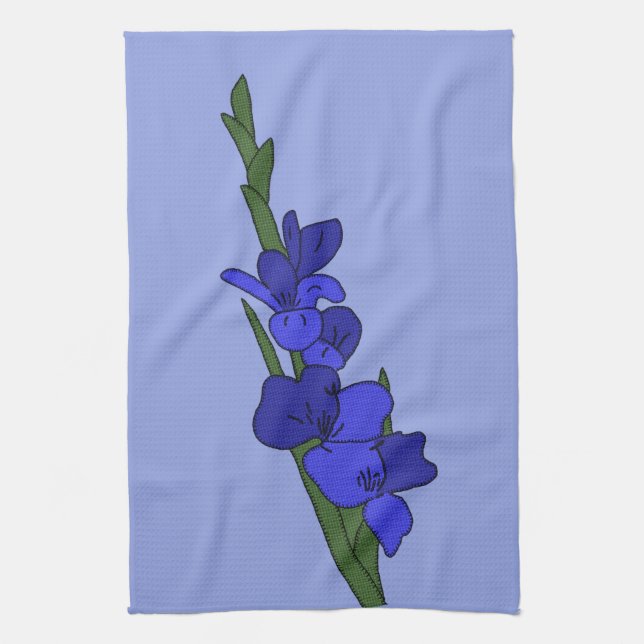 Blue gladiole kitchen towel (Vertical)