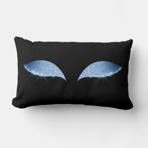 Blue Glam Cats Eye Sleep Glitter Makeup Black Lumbar Pillow