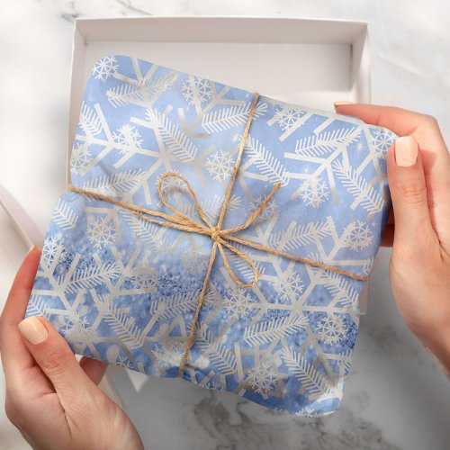 Blue Glam Glitter Christmas Holidays Snowflake Joy Wrapping Paper