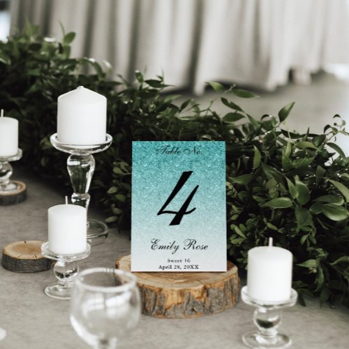 Blue Glam Glitter Table Number Card