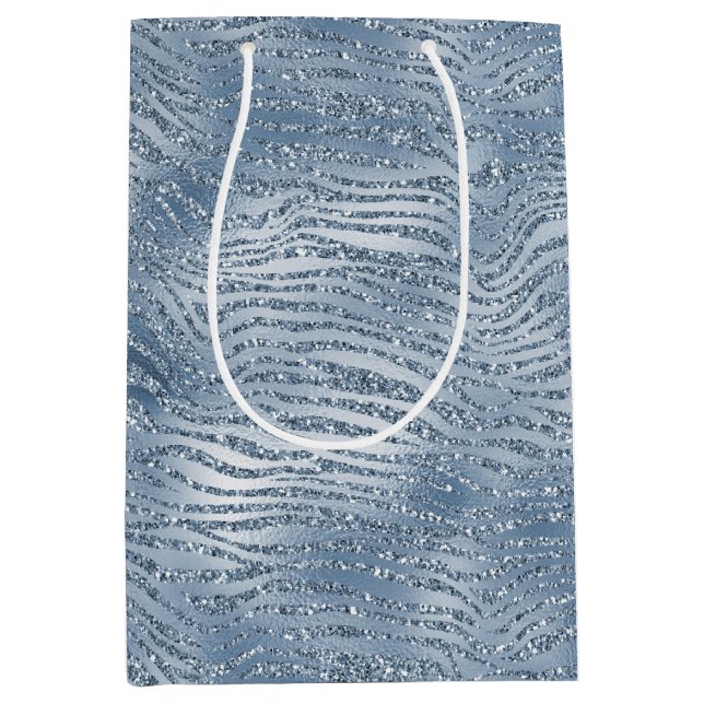 Blue Glam Glitter Zebra Print Medium Gift Bag (Front)