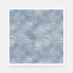 Blue Glam Glitter Zebra Print Napkins