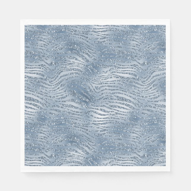 Blue Glam Glitter Zebra Print Napkins (Front)