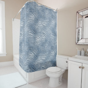 Blue Glam Glitter Zebra Print Shower Curtain
