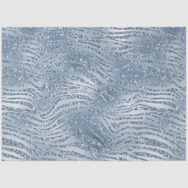 Blue Glam Glitter Zebra Print Tissue Paper (Front)