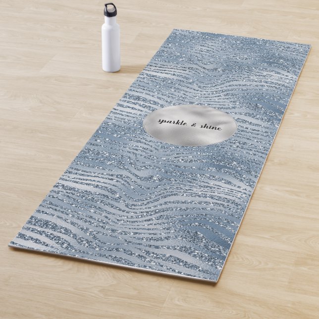 Blue Glam Glitter Zebra Print Yoga Mat (In Situ)