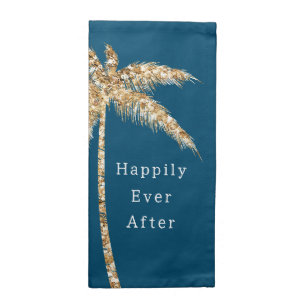 Blue Glam Gold Glitter Palm Tree Cloth Napkin