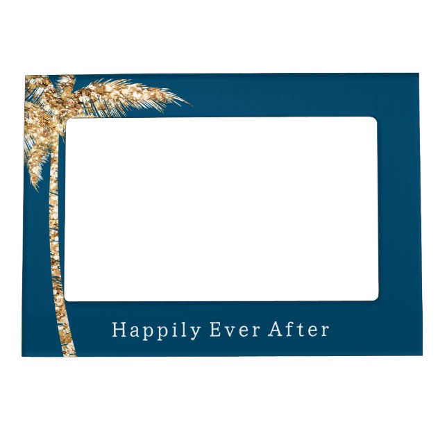 Blue Glam Gold Glitter Palm Tree Magnetic Frame (Front)