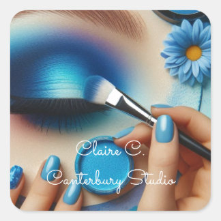 Blue Glam Makeup Aesthetic Personalized Square Sticker