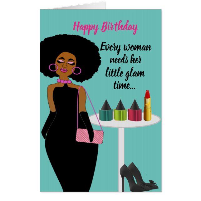 Blue Glam Woman African American Birthday  Card (Front)