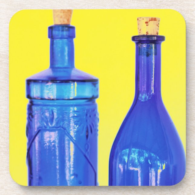 Blue Glass Bottles Beverage Coaster (Front)