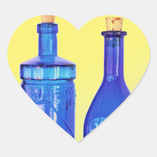 Blue Glass Bottles Heart Sticker (Front)