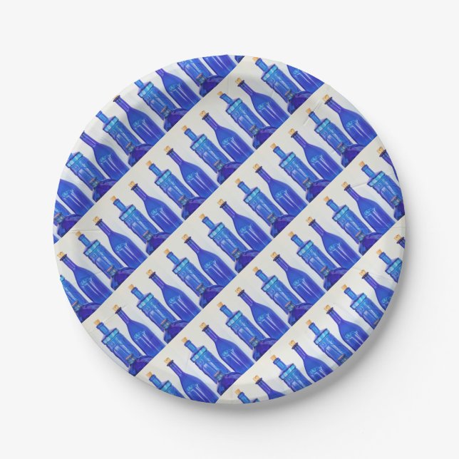 Blue Glass Bottles Paper Plates (Front)