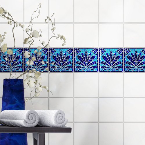 Blue Glass Broken Mosaic Floral  Ceramic Tile