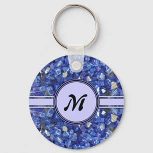 Blue Glass Crystals Monogram Sparkle Keychain