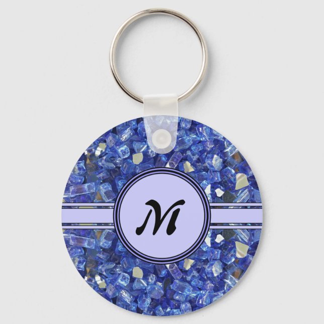 Blue Glass Crystals Monogram Sparkle Keychain (Front)