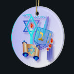 Blue Glass Dreidel-Happy Hanukkah Ceramic Ornament<br><div class="desc">Lights 'n' Flying dreidels.  A great and wonderful season.  Wondrous Miracle.</div>