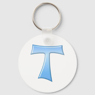 Blue Glass Look Franciscan Tau Cross Keychain