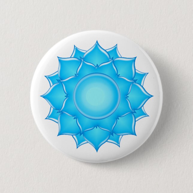 Blue Glass Lotus Flower Drawing Button (Front)